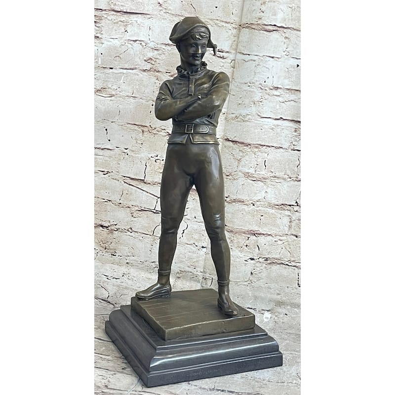 Rene De Saint-Marceaux Harlequin Jester Joker With Mask Bronze Statue Sculpture