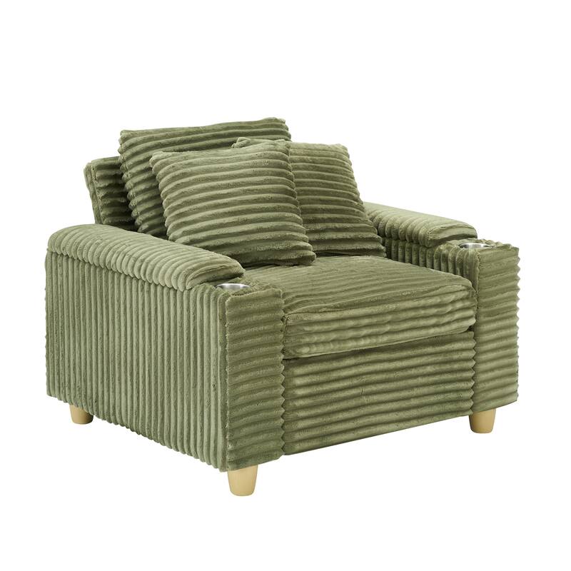 Green Corduroy Single Sofa with Storage and Pillows, 57x41x31 inches