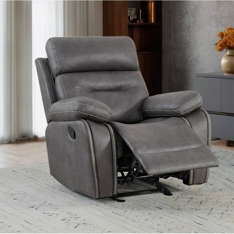 Spruce & Spring Lauren Manual Recliner Glider Rocker Chair for Living Room - Elephant Grey