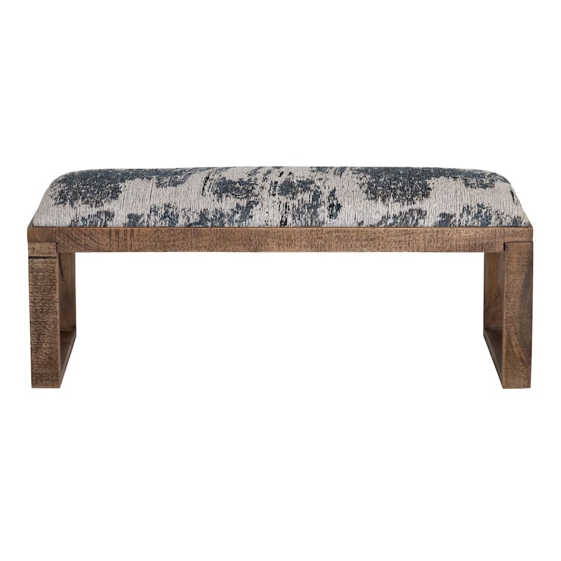 45 in. Navy Upholstered Accent Bench with Brown Solid Wood Frame