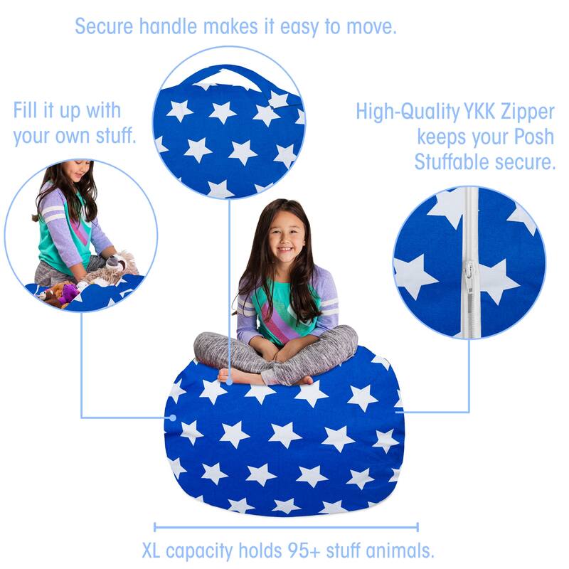 Kids Bean Bag Chair Cover Stuffed Animal Storage or Toy Organizer