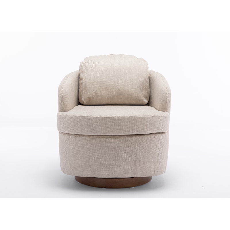 Fabric Swivel Accent Chair With Soild Wood Round Brown Base Leg