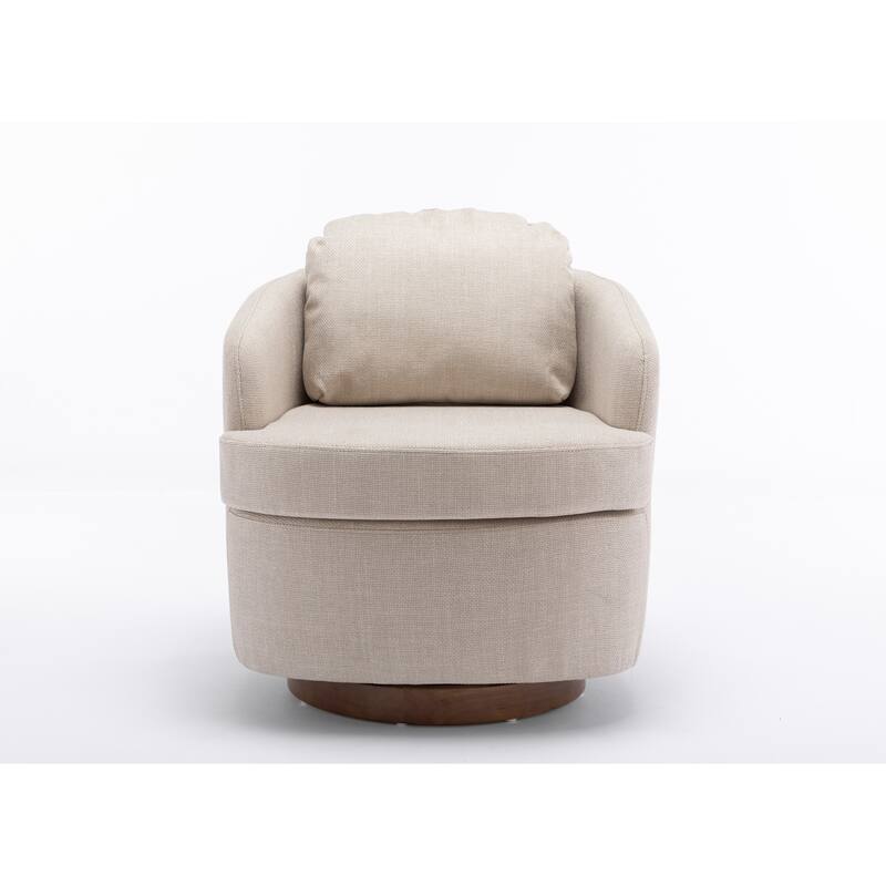 Swivel Accent Chair With Soild Wood Round Brown Base Leg