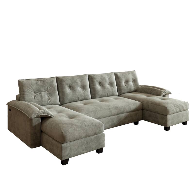 104.7" U-Shaped Sleeper Sofa, Convertible Sectional Couch with Pull-Out Bed, Removable Armrests, USB Ports & Chaise Lounge