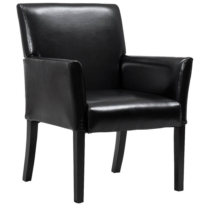 Modern PU Leather Reception Guest Chairs Padded Seat and Arms - Black