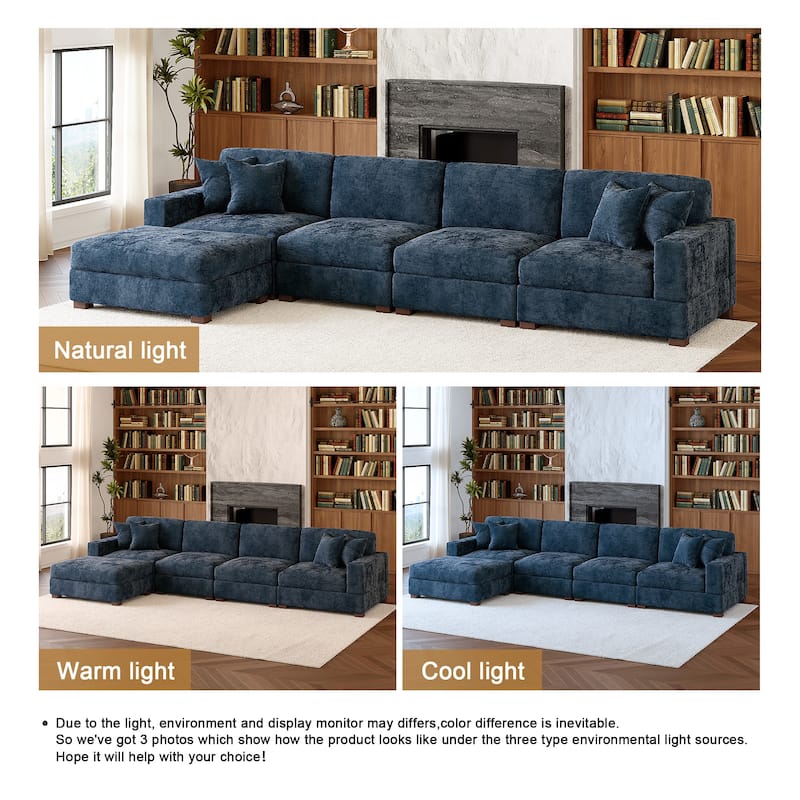 Oversized Chenille Modular Sectional Sofa Living Room Set with Ottoman