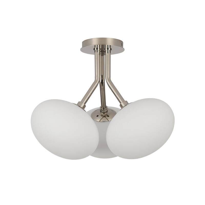 Mid-Century 3-Light Opal Glass Globe Semi Flush Ceiling Light