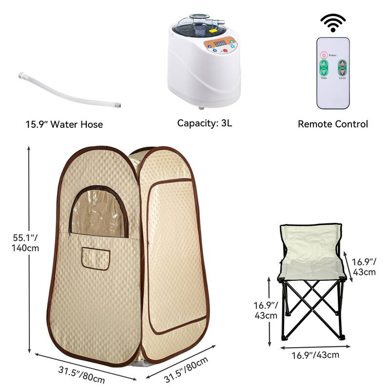 Portable Sauna Box Sauna Room Personal Folding Home Sauna Indoor Stamer Generator 3L 1000W with Chair Remote Control - 3L 1000W