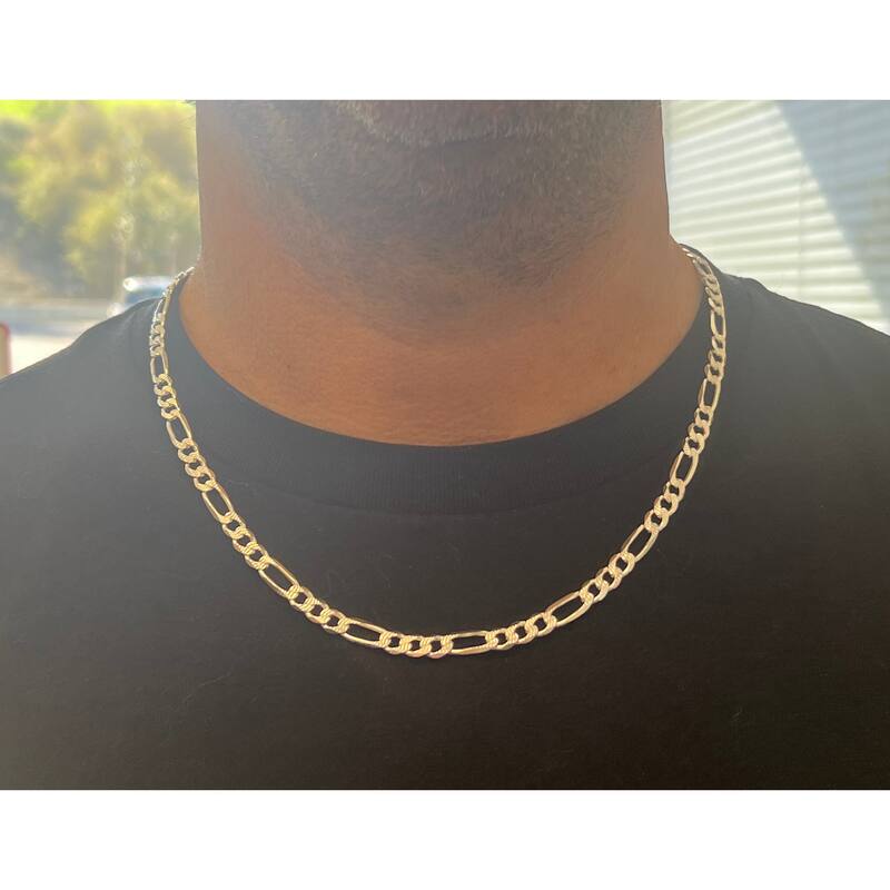 Sterling Silver 6 mm Figaro Pave Chain Necklace by Roberto Martinez