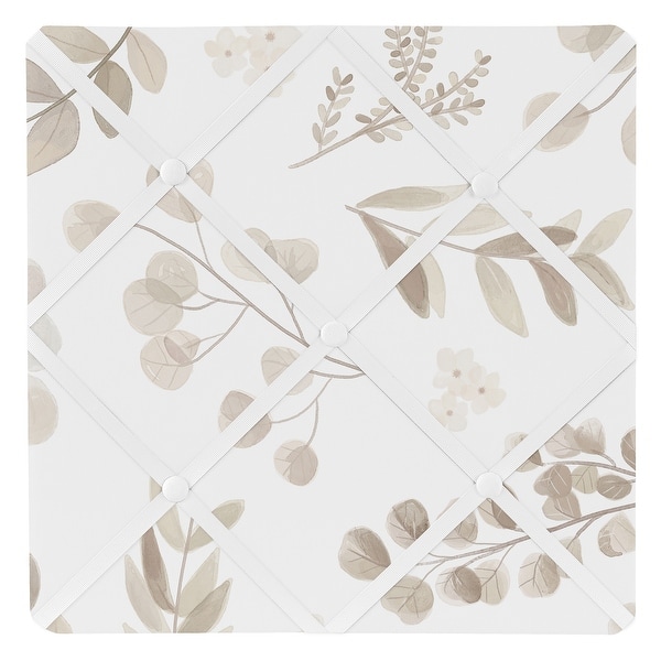 slide 2 of 3, Floral Leaf 13in Fabric Memory Photo Bulletin Board - Ivory Cream Beige Taupe Gender Neutral Boho Watercolor Botanical Woodland