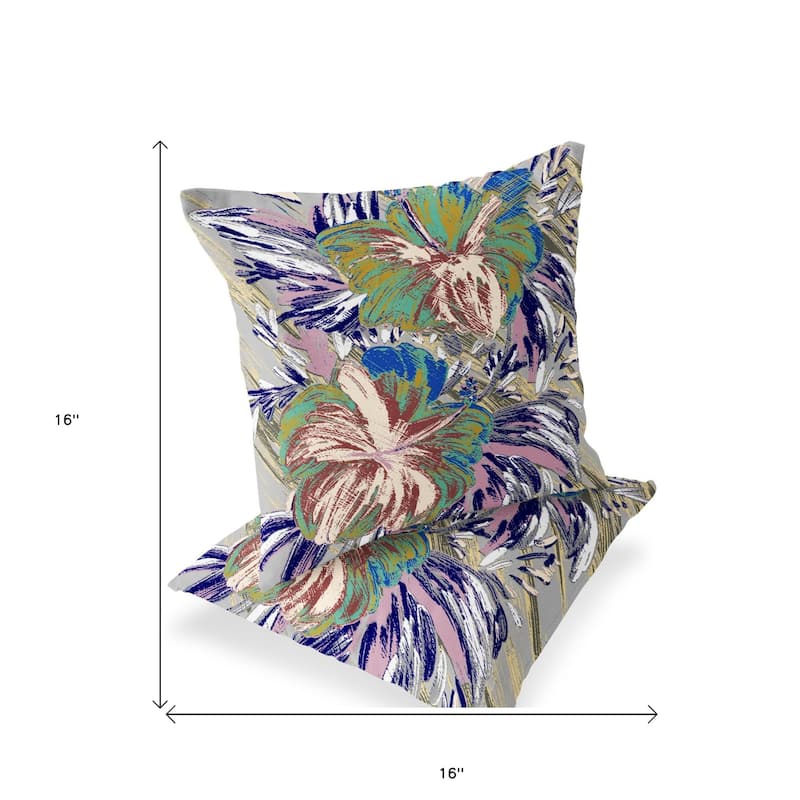 HomeRoots Set of Two 16" X 16" Green and White Blown Seam Floral Indoor Outdoor Throw Pillow - 16.00' X '16.00' X '5.00
