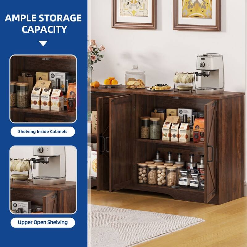 4 Doors Farmhouse Coffee Bar Sideboard Buffet Cabinet with Large Storage