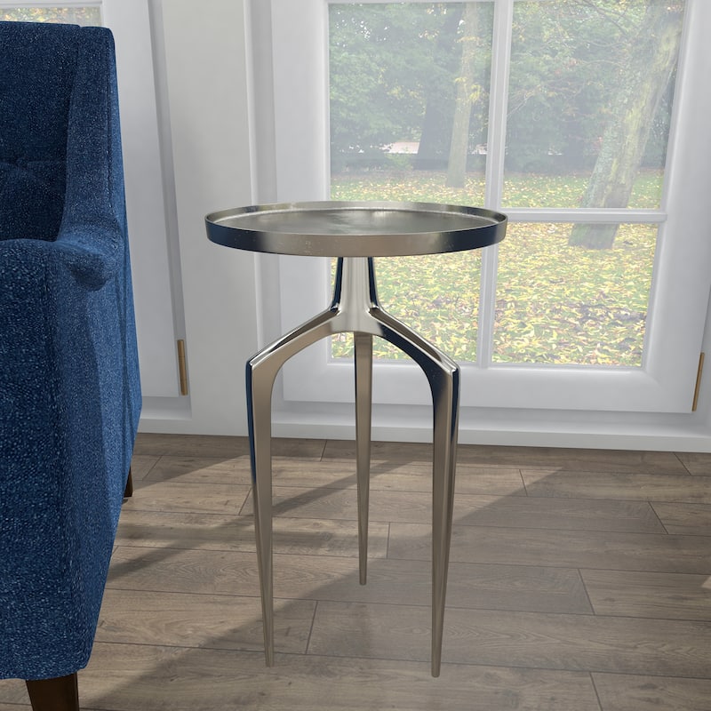 Aluminum Metal Tray Inspired Top Accent Table with 3 Tripod Legs - Gold, Silver or Black - Roche River Decor