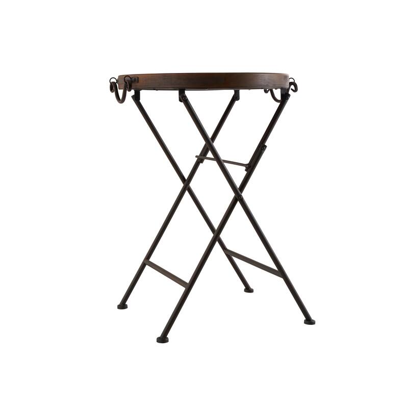 Metal Accent Table with Brown Wood Top - Black - Roche River Decor