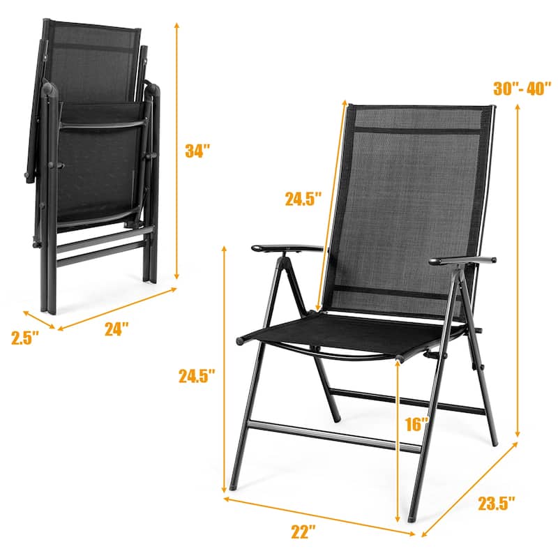Costway Set of 2 Patio Folding Chair Recliner Adjustable Black