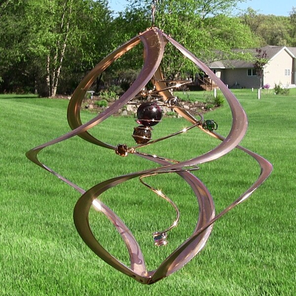 17" Spiral Planet Wind Spinner: Copper w/Glass Marble Accents Kinetic Hanging