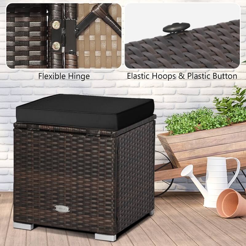 Gymax 2PCS Rattan Ottomans Seat Side Table Storage Box Footstool w/