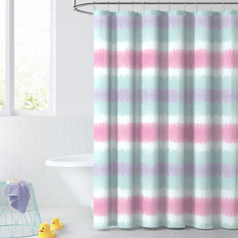 Dream Factory Kids' 72-inch Fabric Shower Curtain - Pink Tie Dye Stripe