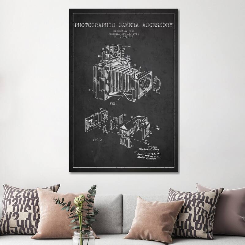 iCanvas "Camera Charcoal Patent Blueprint" by Aged Pixel Canvas Print