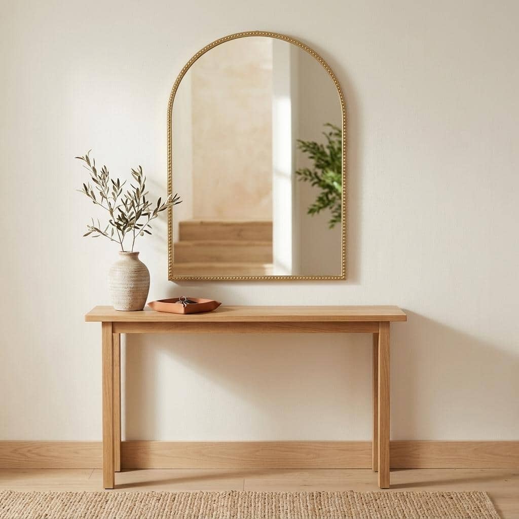 Nuvelle Curve Top Studded Gold Metal Framed Wall Mirror