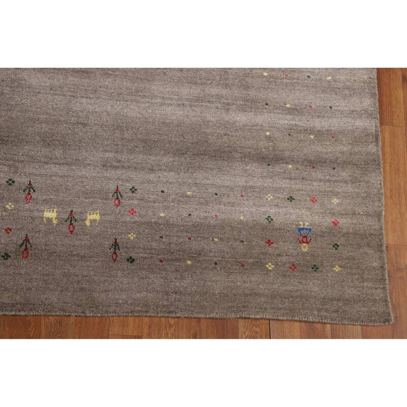 Brown Tribal Gabbeh Oriental Area Rug Hand-Knotted Wool Carpet - 7'10" x 9'7"