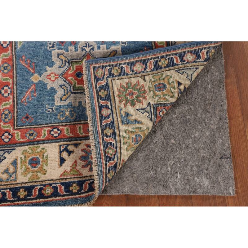 Blue Geometric Kazak Accent Rug Handmade Wool Carpet - 2'8" x 4'3"