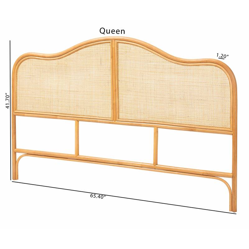 Adelita Natural Rattan Arched Headboard - Handwoven Cane Panel with Rattan Frame, Coastal Boho Style Bedroom Decor, Queen