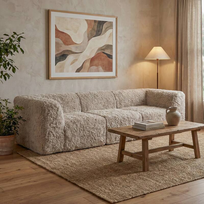 Furniture of America Ylena Modern 3-Piece Faux Fur Foam Modular Compressed Sofa - Taupe