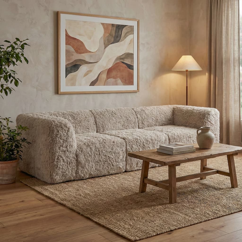 Furniture of America Ylena Modern 3-Piece Faux Fur Foam Modular Compressed Sofa