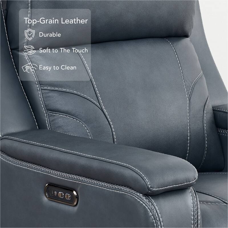 Spruce & Spring Dual Motors Genuine Leather Power Lay Flat Recliner with Power Headrest