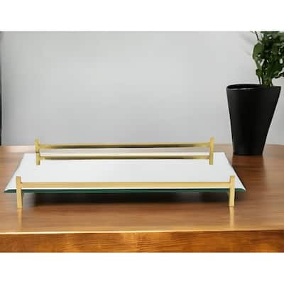 HomeRoots 16" Mirror and Gold Rectangular Glass Vanity Tray
