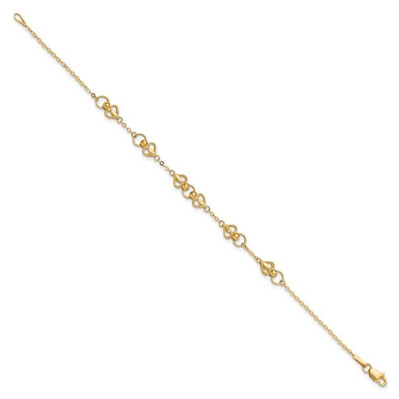 Curata 10k Gold 7.5" 5.5mm Textured Heart Station Links Bracelet