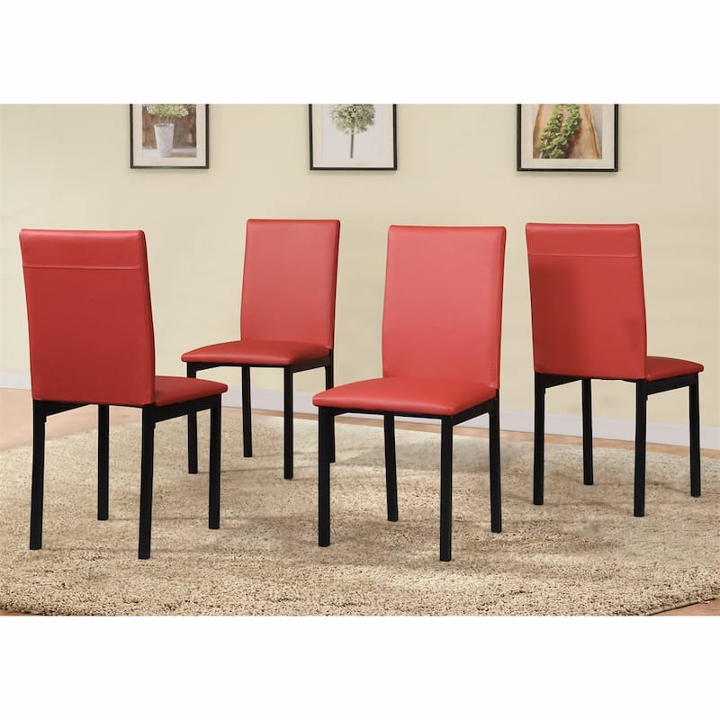 Faux Leather Seat Metal Frame Dining Chairs, Set of 4, Black/Red