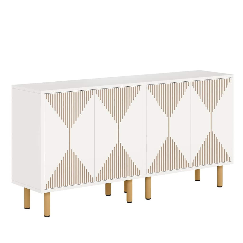 Serving Buffet Cabinet Sideboard Console, 59 Inch 4 Doors, Gold Legs