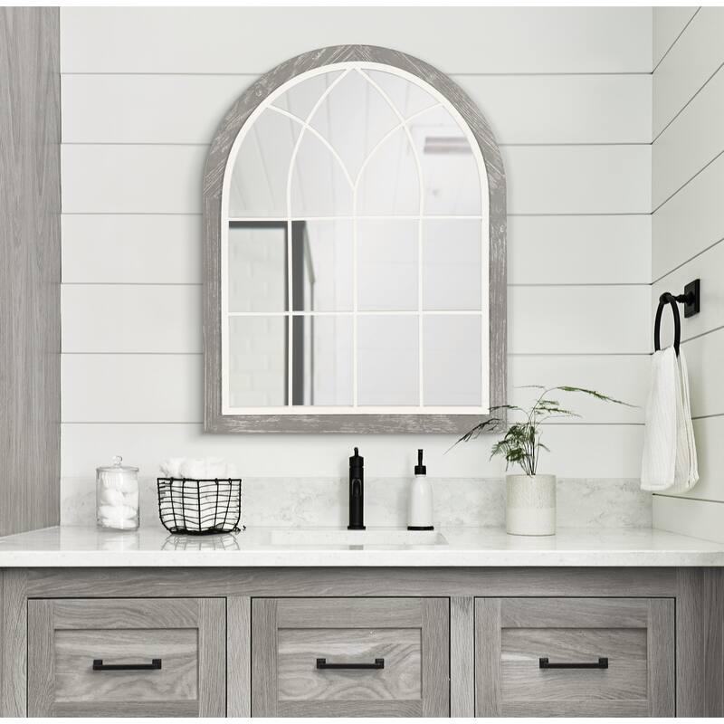 Kate and Laurel Nola Framed Windowpane Arch Mirror