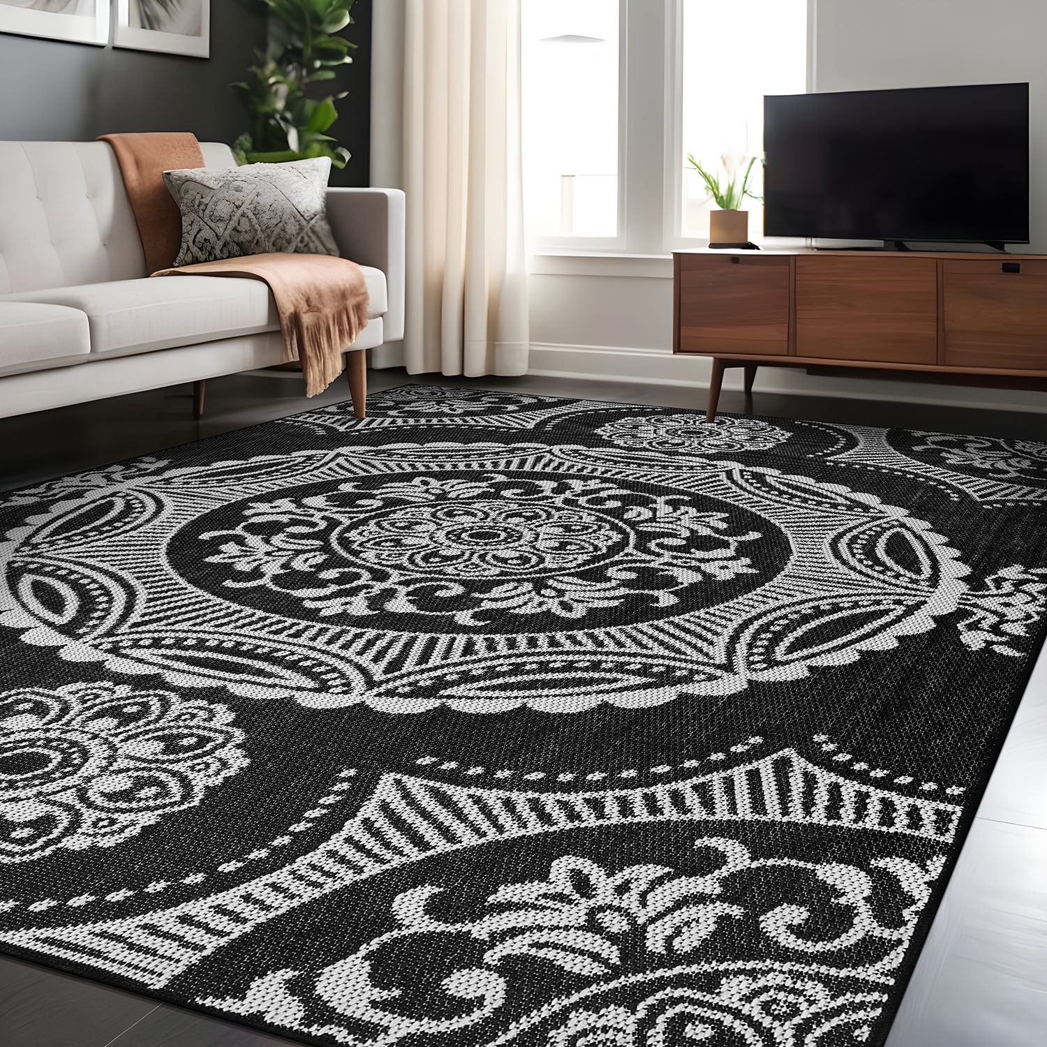 Beverly Rug Blue Medallion Indoor Outdoor Rug, Outside Carpet for Patio, Deck, Porch