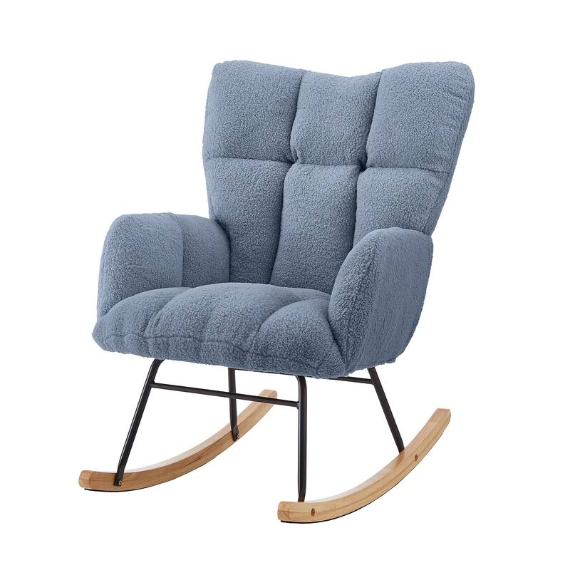 Glider Chair for Living Room Tufted Upholstered Teddy Fabric Rocking Chair with Metal Frame Accent Chair