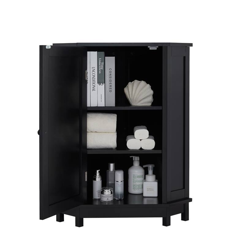 Roomfitters 24" Triangle Corner Bathroom Cabinet, Modern MDF Storage Organizer with Adjustable Shelves, Black