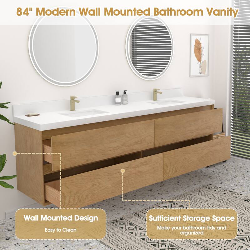 Sylphar 84 in. Toffee Oak Bath Vanity with Undermount Sink, 3 Top Options