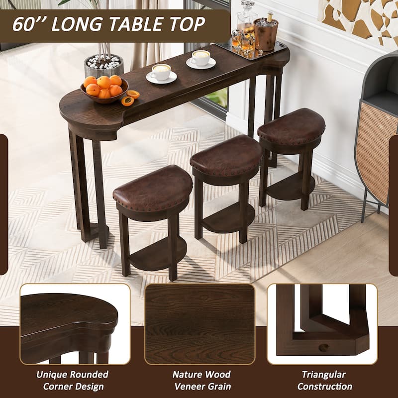 Rossetta 4-Piece Multifunctional Design Bar Table Set with 3 Padded Stools