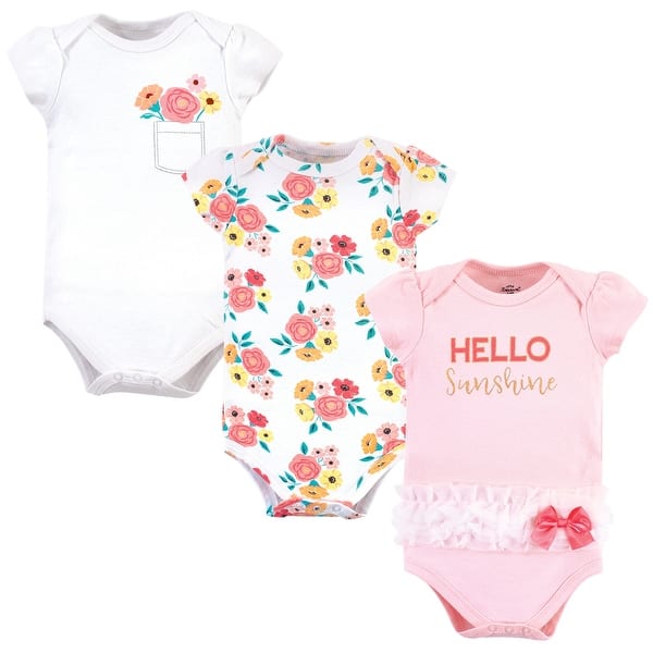 slide 1 of 1, Little Treasure Baby Girl Cotton Bodysuits 3pk, Flower Pocket 3-6 Months - Flower Pocket