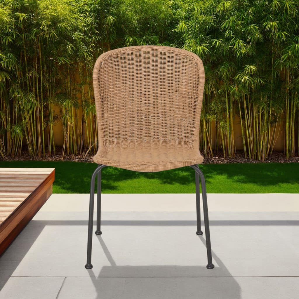 Outdoor Patio Chair Set of 2, Rattan Light Brown Wicker Weave, Scrolled