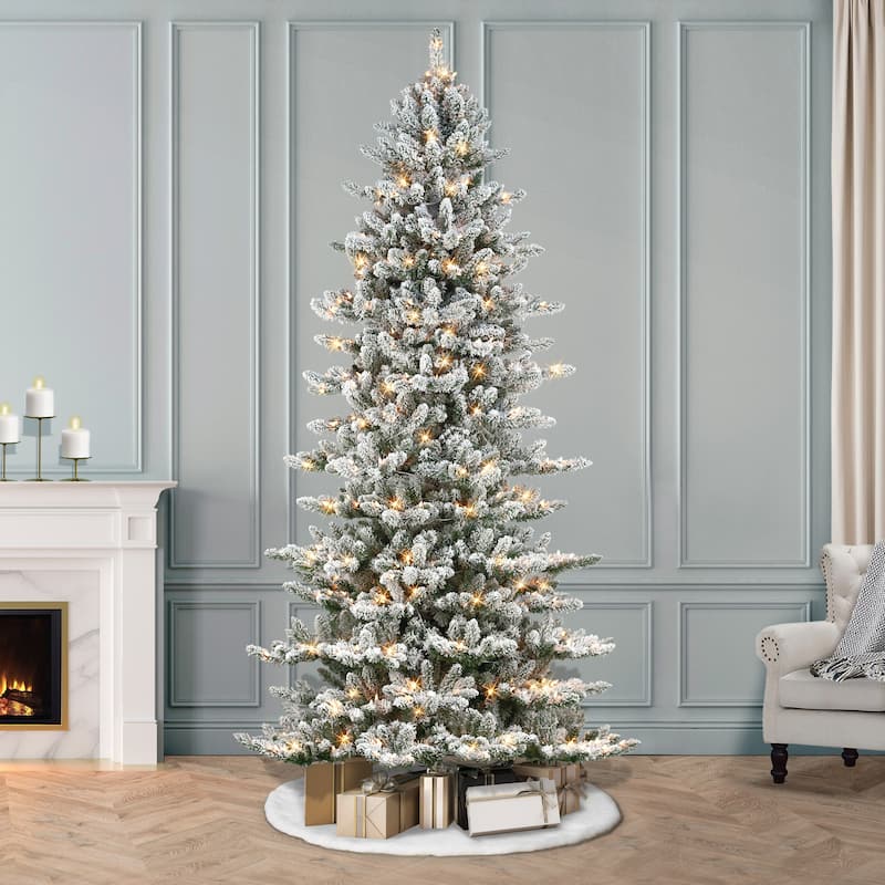 Puleo International 9 ft Pre-Lit Slim Flocked Royal Majestic Artificial Spruce Tree
