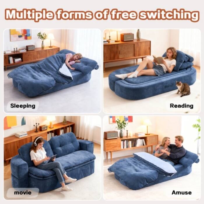 Modern Convertible Floor Sofa Bed with Corduroy Cushion, 2 Pillows & No Assembly