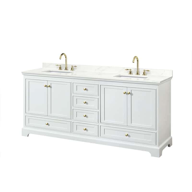Wyndham Collection WCS202080D-QTZ-US3MXX Deborah 80" Free Standing - White / Giotto Quartz Top / Brushed Gold Hardware