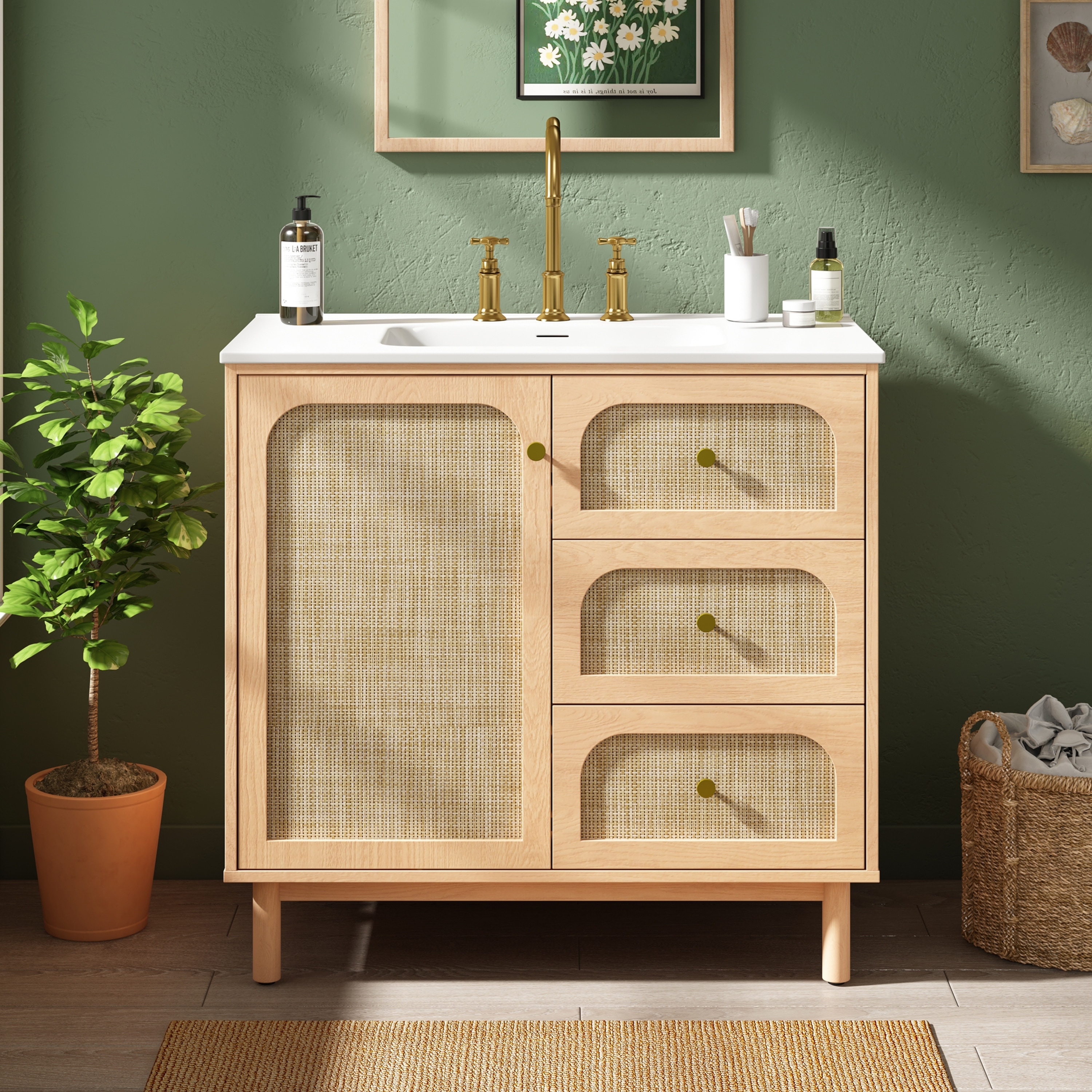 Christopher Knight Home - Rosedale Modern Bathroom Vanity with Rattan ...