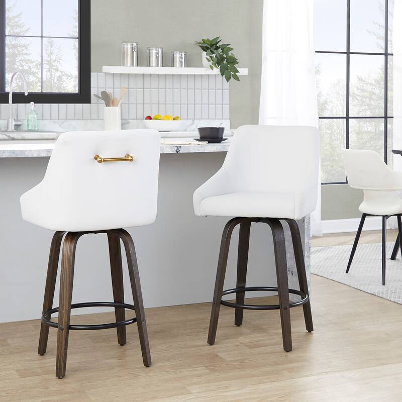 The Gray Barn Hadley 26" Fixed-Height Upholstered Counter Stool with Bent Wood Legs & Round Footrest (Set of 2)