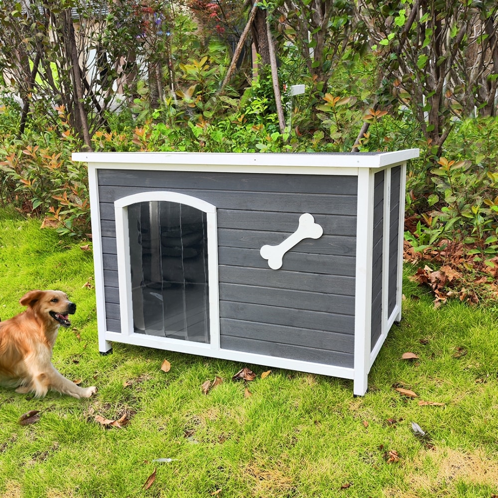 Outdoor Wooden Dog House Dog Cage Windproof and Warm Dog Kennel grey