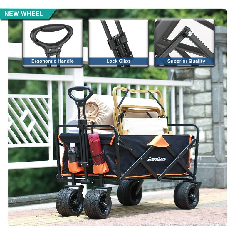 Heavy-Duty 350lb Capacity All-Terrain Folding Wagon - Collapsible Utility Cart with Large Wheels