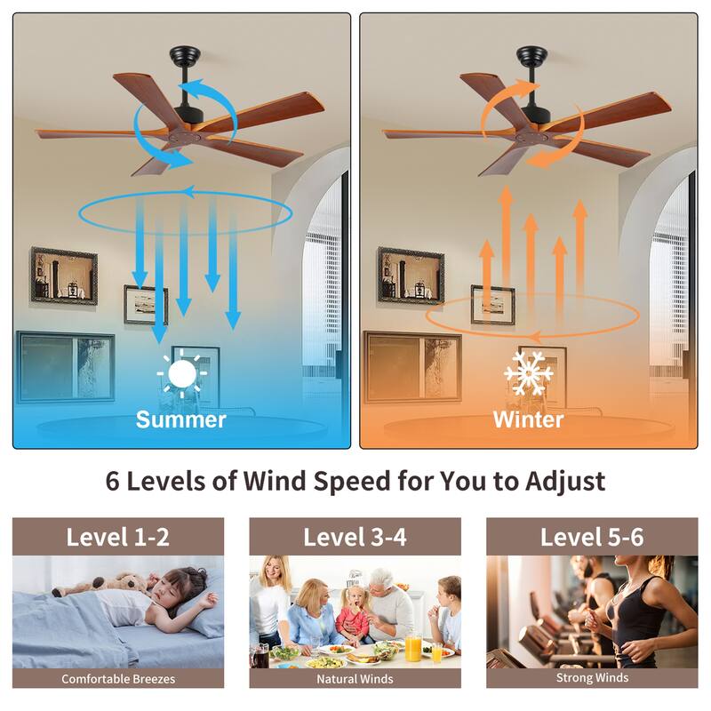 60" Ceiling Fans with Wood Blades,DC Motor and Remote